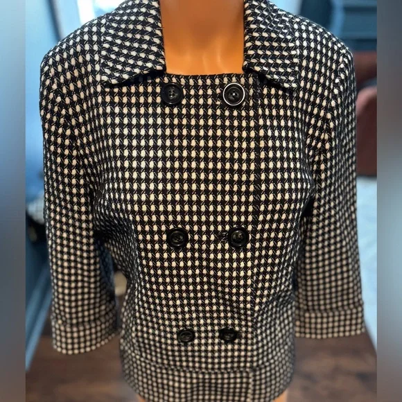 Sharagano Black White Tweed Blazer Double Breasted Wool Blend Jacket Size 10 - Picture 9 of 9